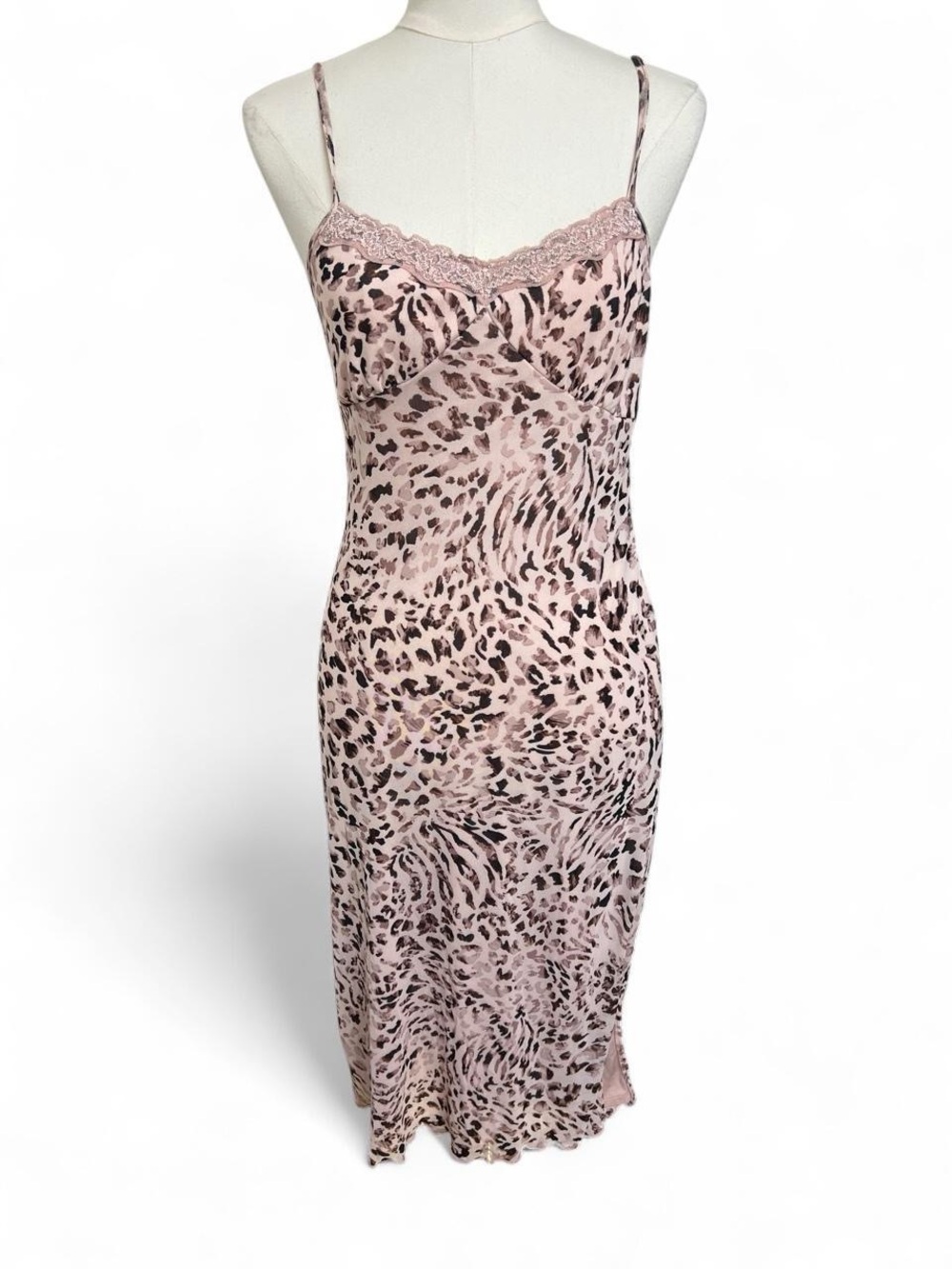 Light pink brown leopard cheetah print maxi dress with lace trim Y2K fairy